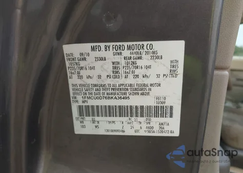 2011 Ford Escape Xlt из США, поврежденный, VIN 1FMCU0D76BKA36495